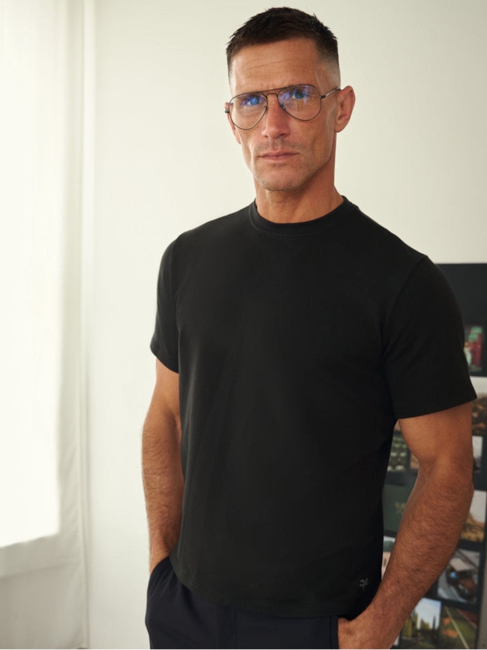 SENE Men's Cumulus Short-Sleeve Crew Neck French Terry Cotton T-Shirt - Black L